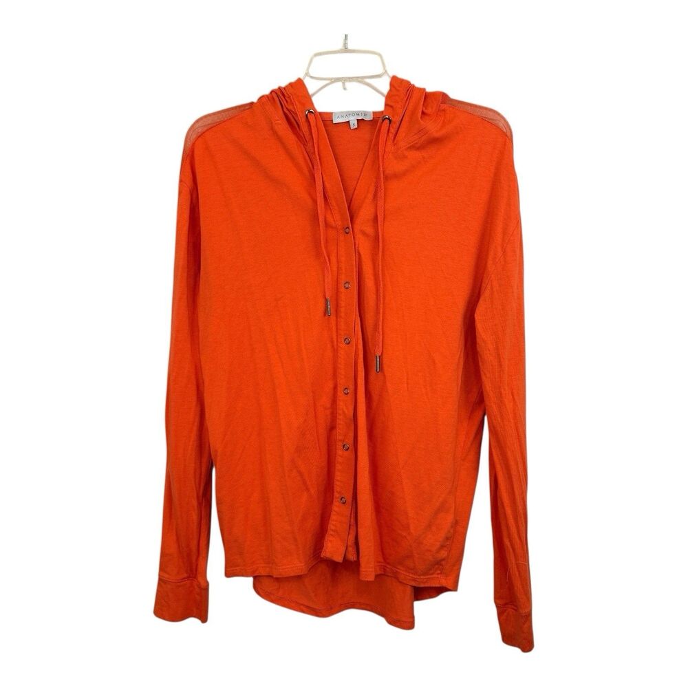 Anatomie Hooded Long Sleeve Top Womens Sz Small Orange Cotton Snaps Made In Peru